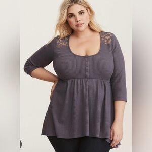 Torrid 3x Blue Grey Sweater Textured and lace insert back good used